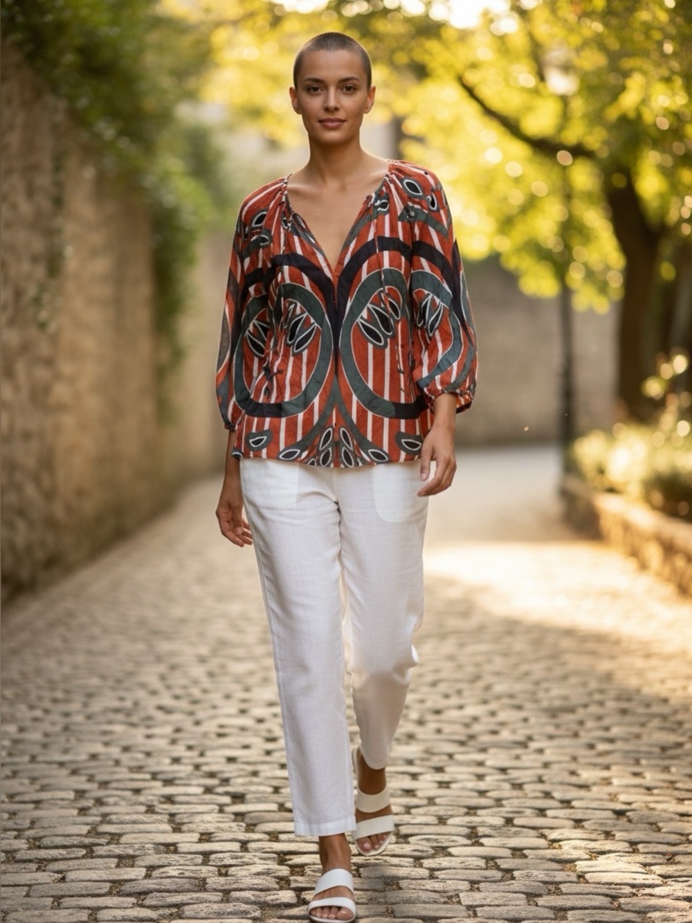 Mare di Latte Porto Vecchio Tag Size 0 Abstract Print Tunic Blouse 100% Cotton.
